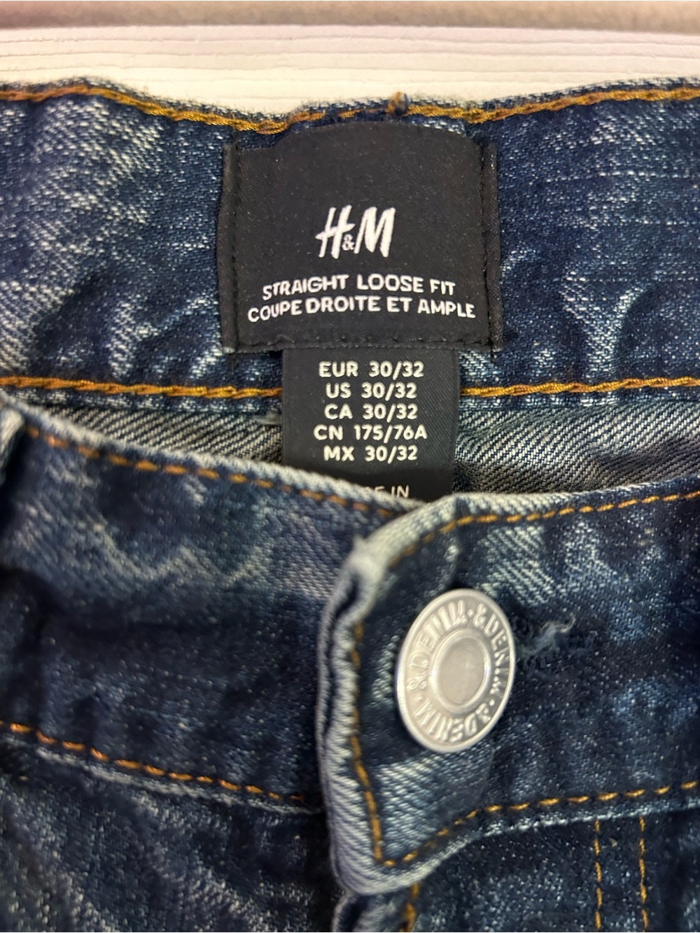 H&M Men's Straight Loose Fit Dark Blue Denim Jeans